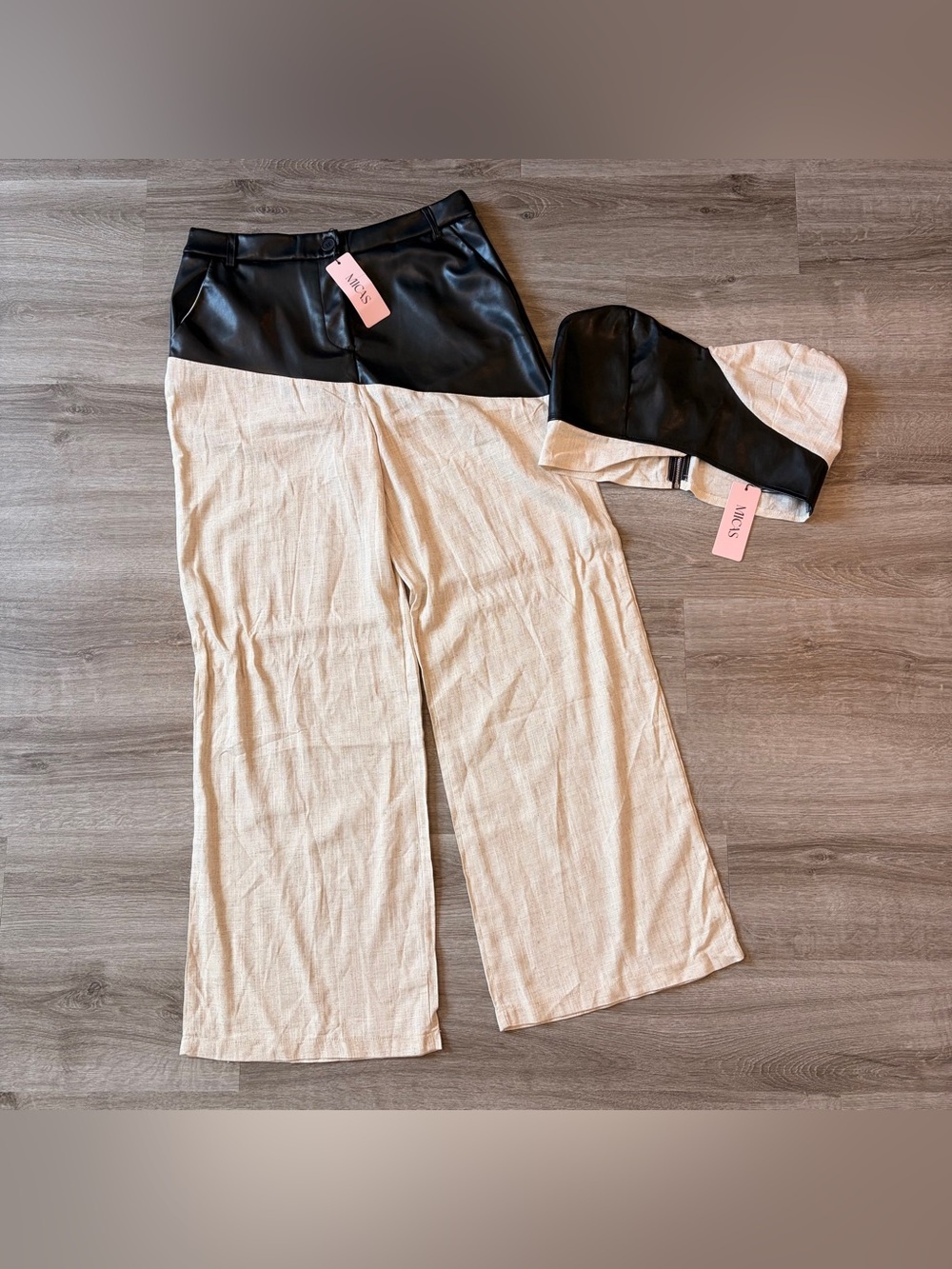 NEW Micas beige and black contrast color two piece set